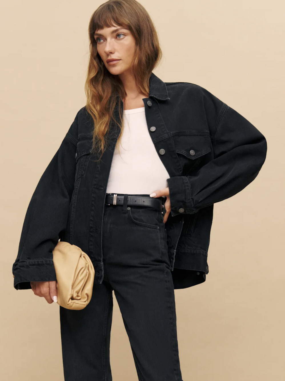 Reformation Brooks Oversized Denim Jacket Black - Size XS